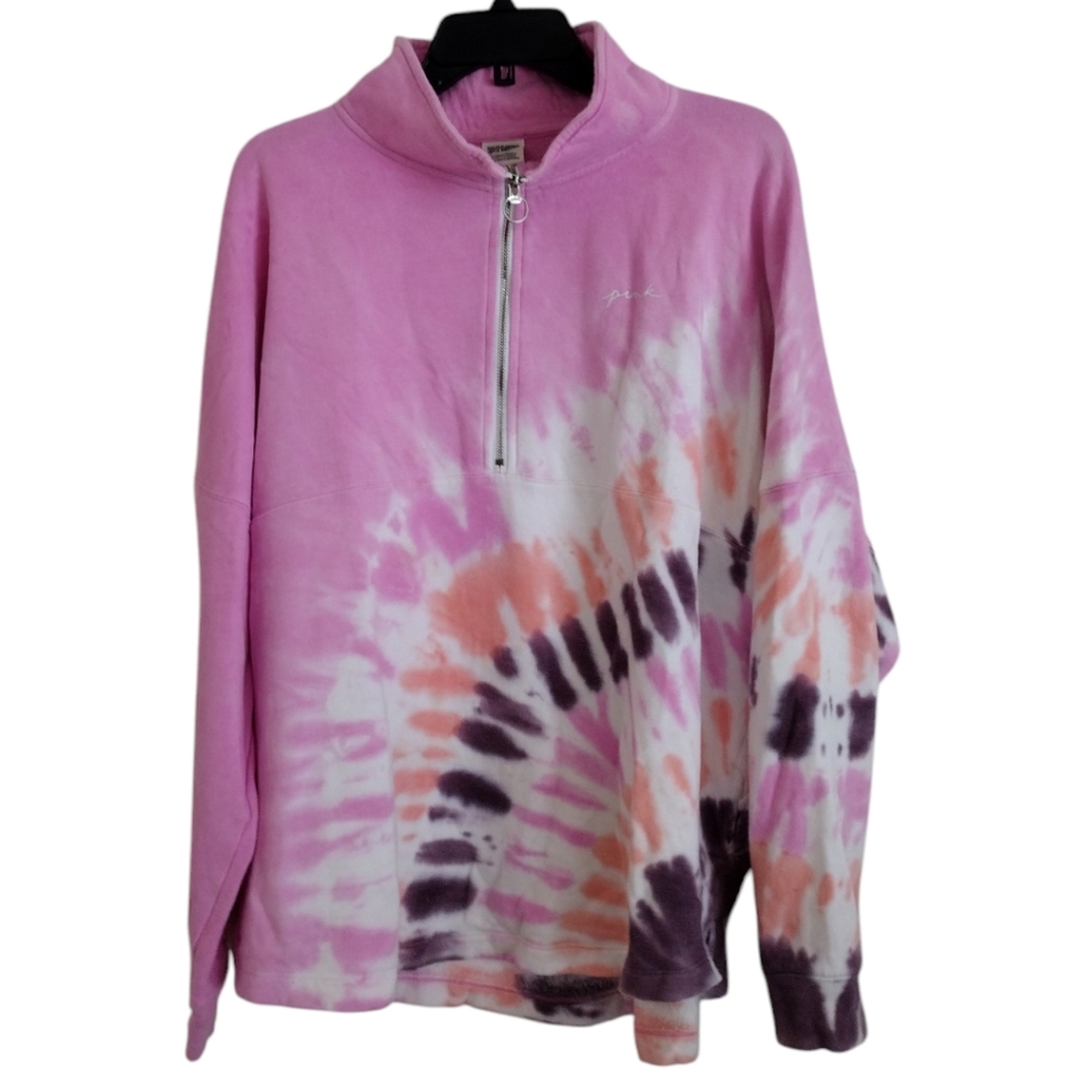 Pink Victoria's Secret pink multicolor tie dye sweatshirt half zip size Large